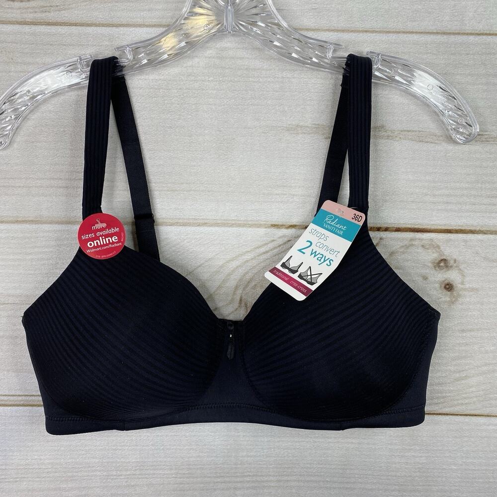 Radiant By Vanity Fair Bra 36D Black Striped Straps Convert 2 Ways NWT